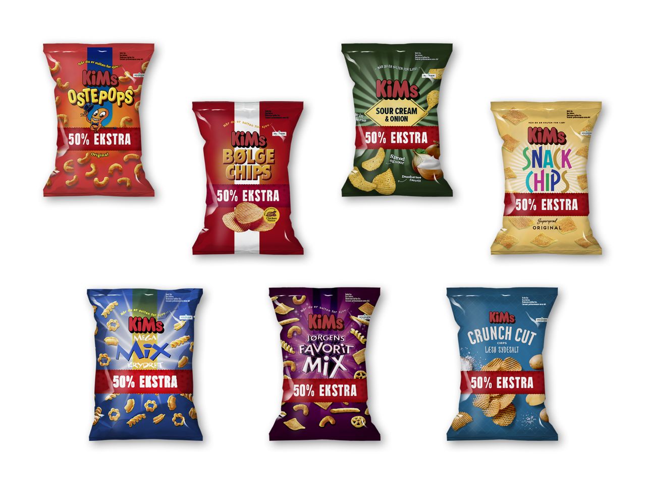 Udvalg af forskellige chipsposer fra Joe & Seph's.