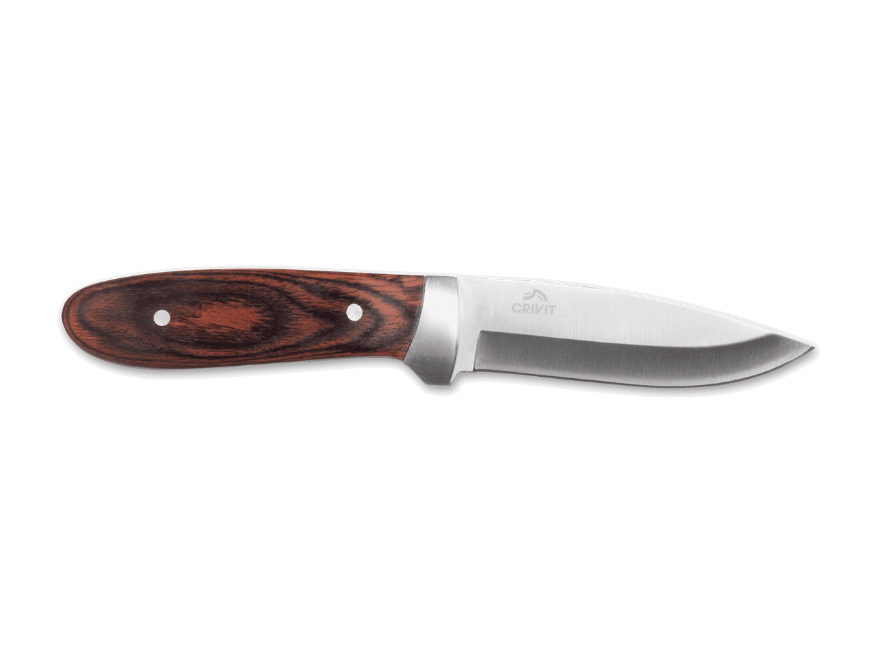Ein Jagdmesser mit Holzgriff und silberner Klinge.
