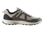 Men's grey and olive green hiking shoe with a white sole