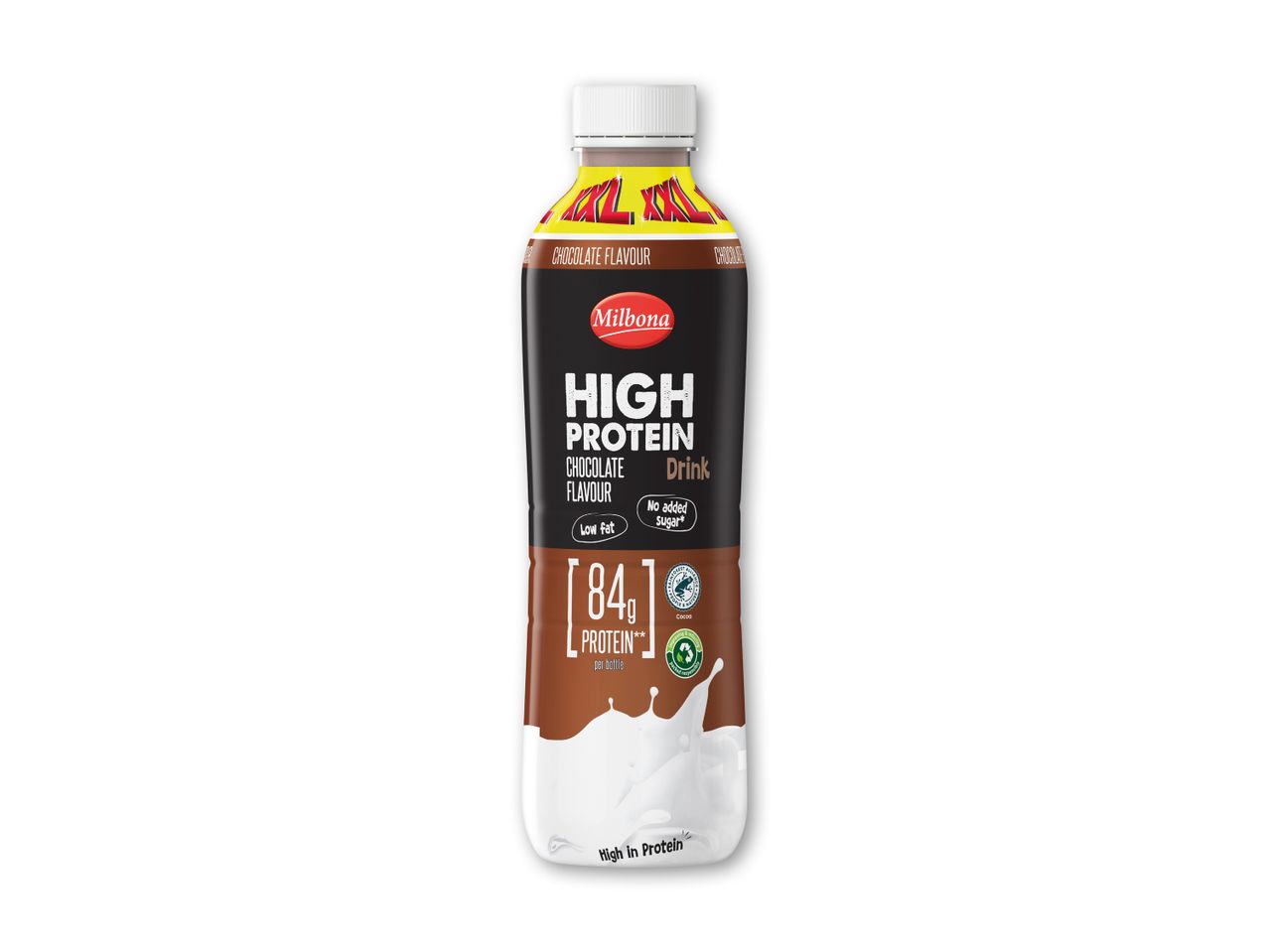 Chokoladeproteindrik med 84g protein, lavt fedtindhold og uden tilsat sukker.