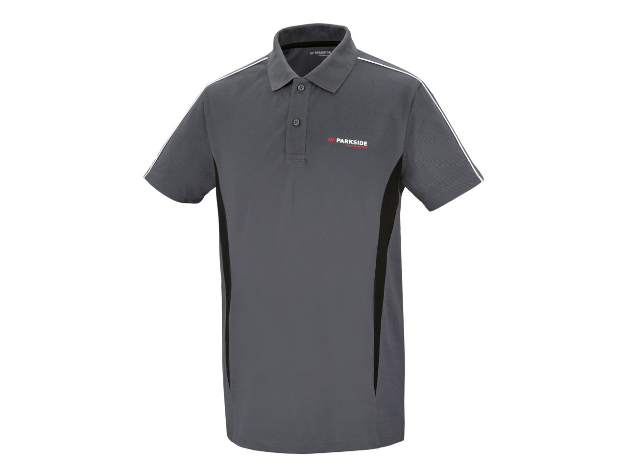 Polo Parkside Performance grigio scuro con dettagli bianchi e neri.
