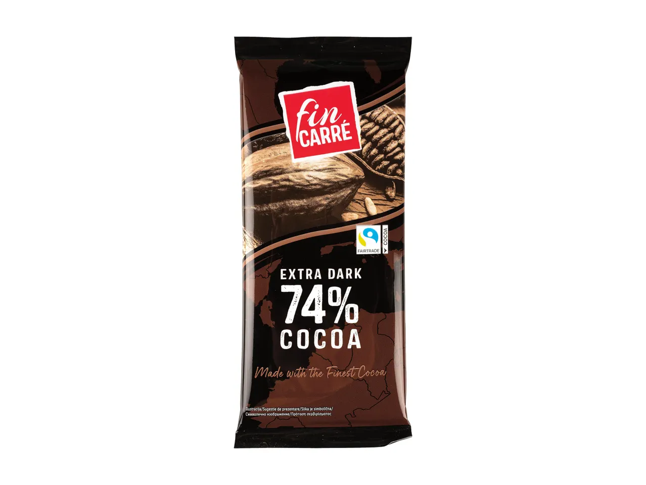 Fin Carre: ciocolată extra neagră 74%, Fairtrade.