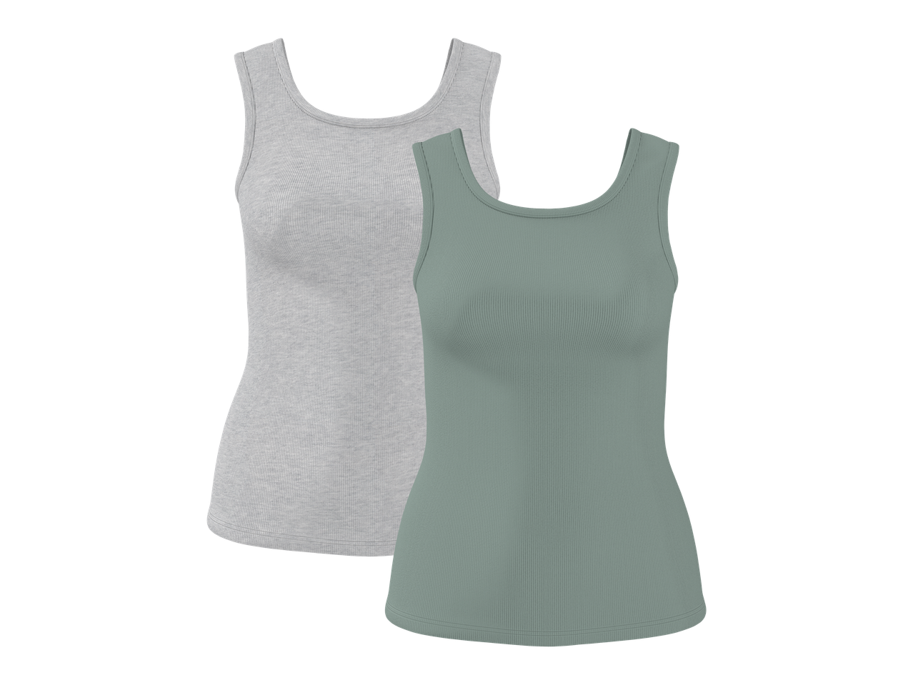 Dva rebrasta potkošulja, jedna siva i jedna zelena, prikazana na crnoj pozadini.