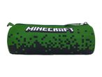 En cylindrisk Minecraft penalhus i grøn med sort pixelmønster.