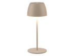 LIVARNO home Cordless LED Table Lamp with a beige shade and base, illuminated.