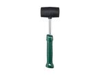 Rubber mallet with a black head, silver shaft, and green ergonomic handle.
