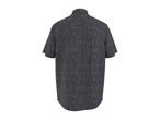 Men's short-sleeved shirt in dark grey with a textured fabric, back view.