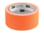 A roll of orange 3M duct tape with company information printed on the core.