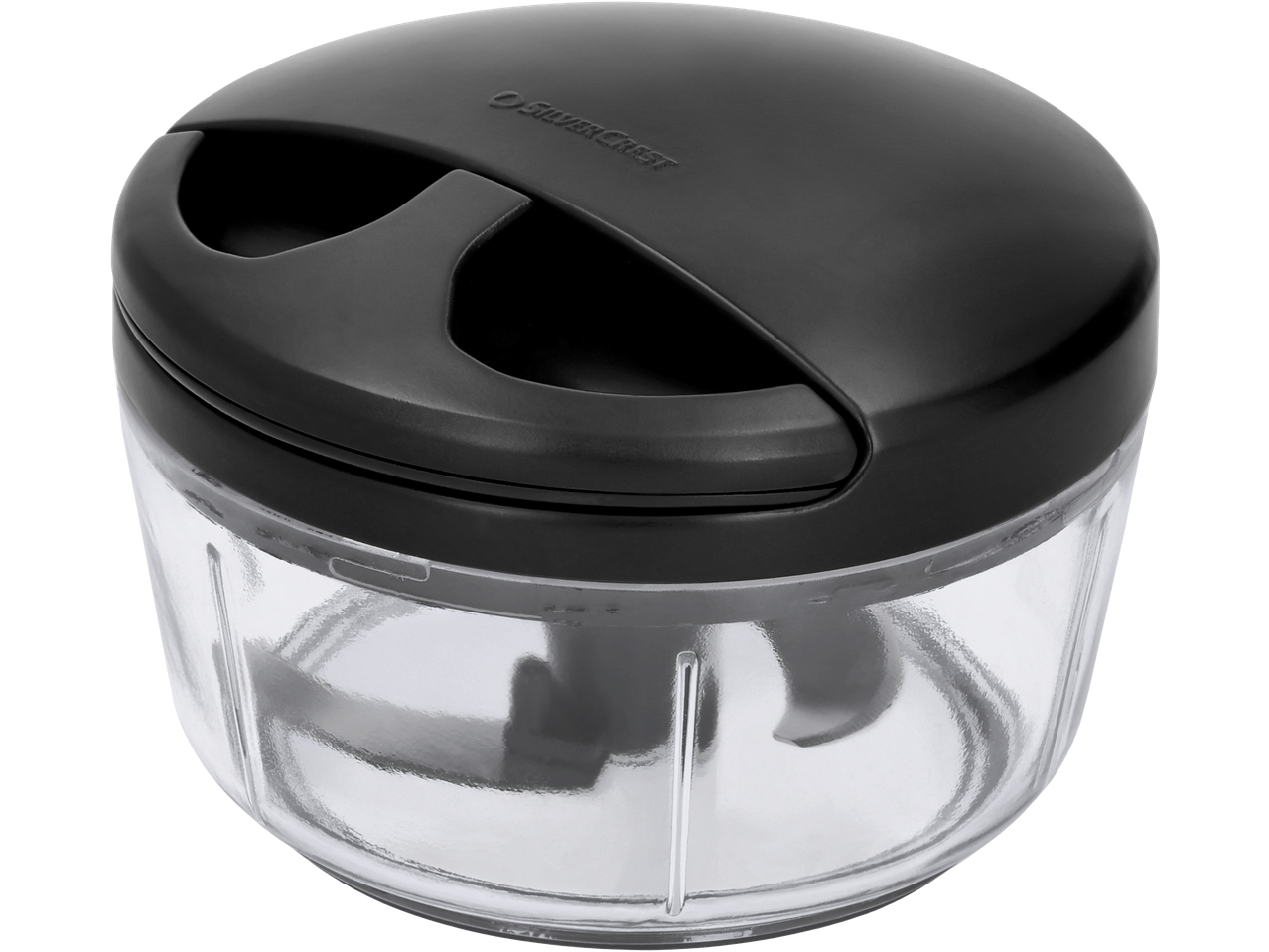 Picador universal SILVERCREST com tampa preta e recipiente transparente.