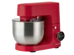 Red SilverCrest stand mixer with a stainless steel bowl and digital display.