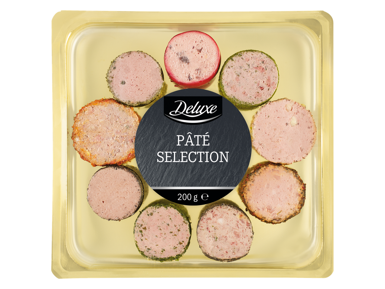 Deluxe Pâté Selection: įvairių rūšių paštetų rinkinys.