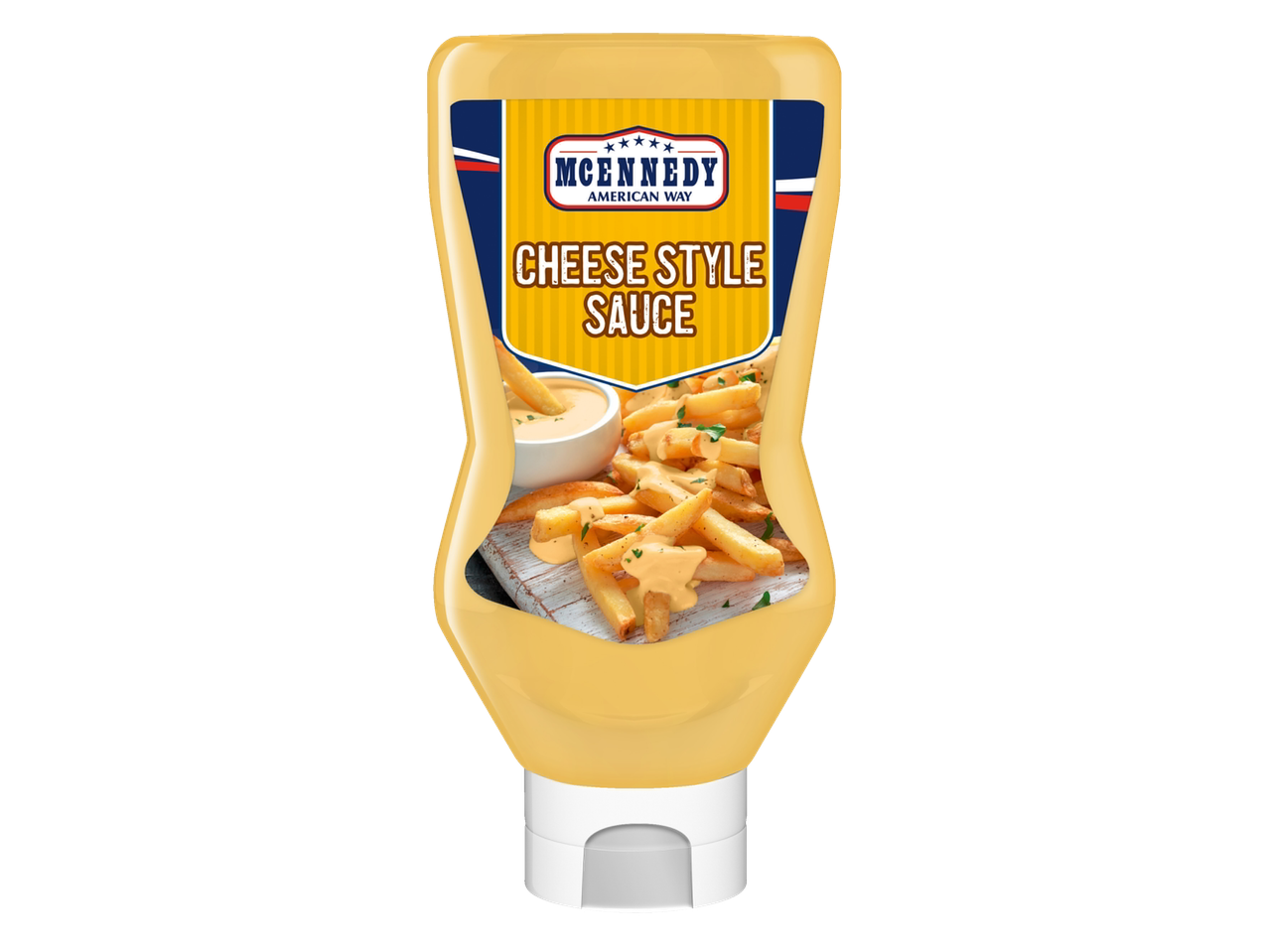 Sos McEnnedy stil brânză în sticlă cu cartofi prăjiți.