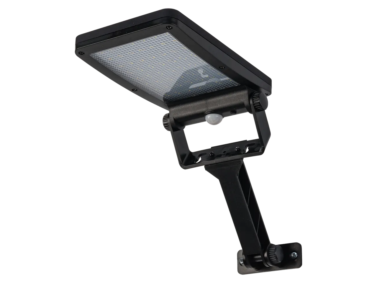 Lampă solară LED neagră cu senzor de mișcare și suport reglabil