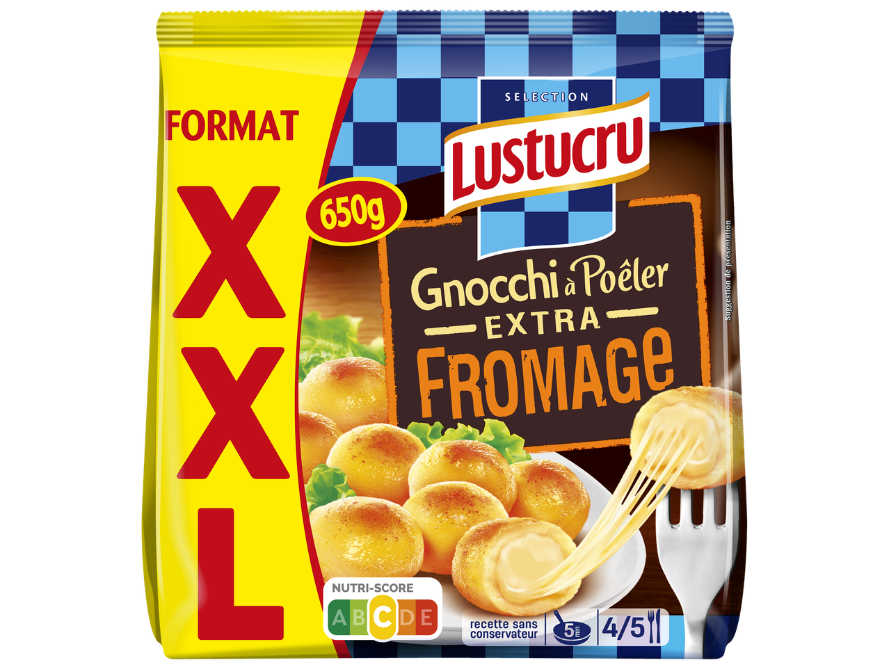 Paquet de gnocchis à poêler extra fromage, format XXL de 650g, Nutri-Score A.
