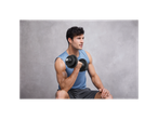Man lifting dumbbells during workout.