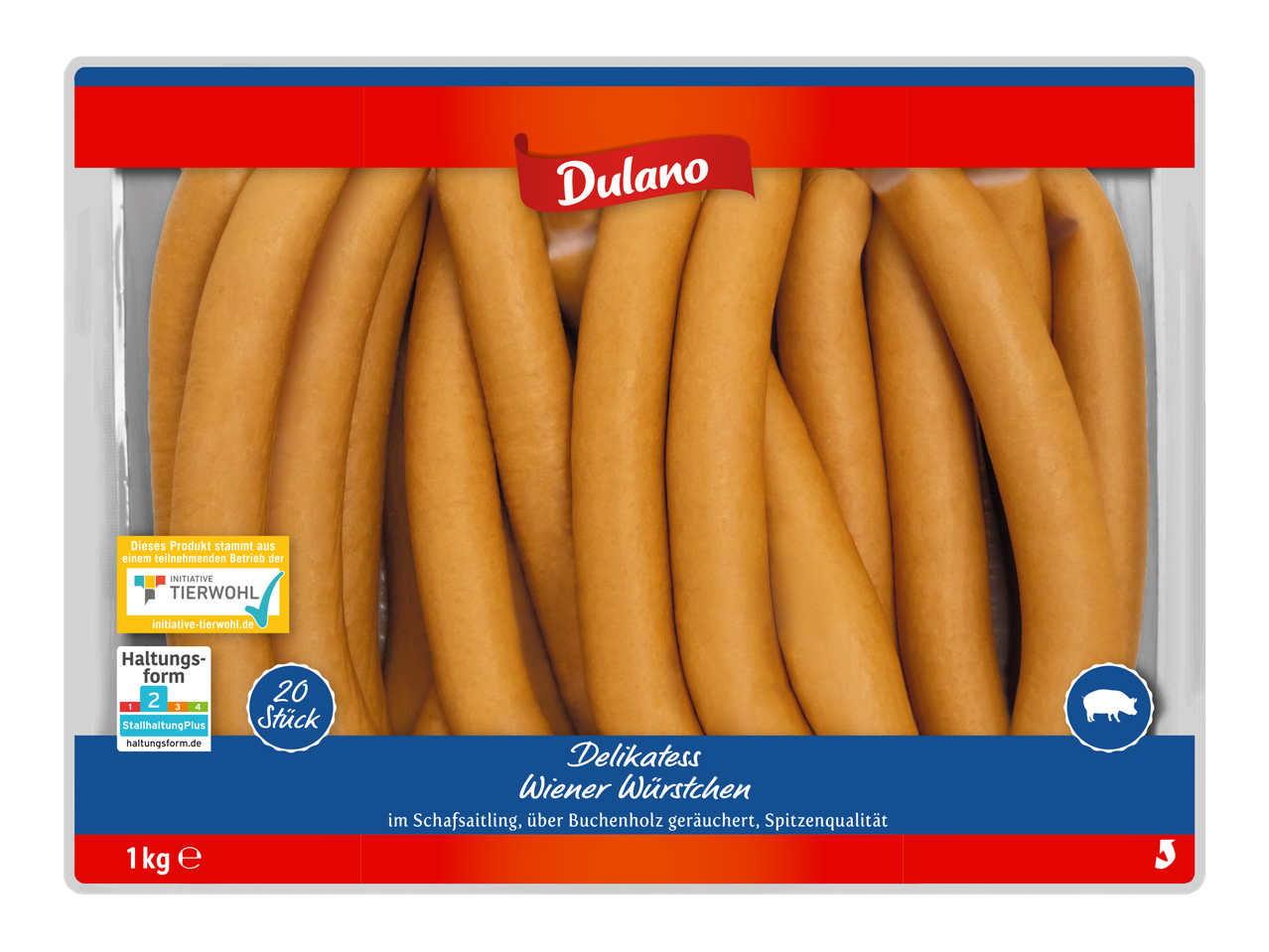 Dulano Delikatess Wiener Würstchen: 20 Stück, im Schafsaitling, über Buchenholz geräuchert.