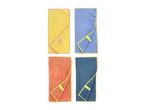 Four microfiber cleaning cloths in yellow, light blue, orange, and dark blue.