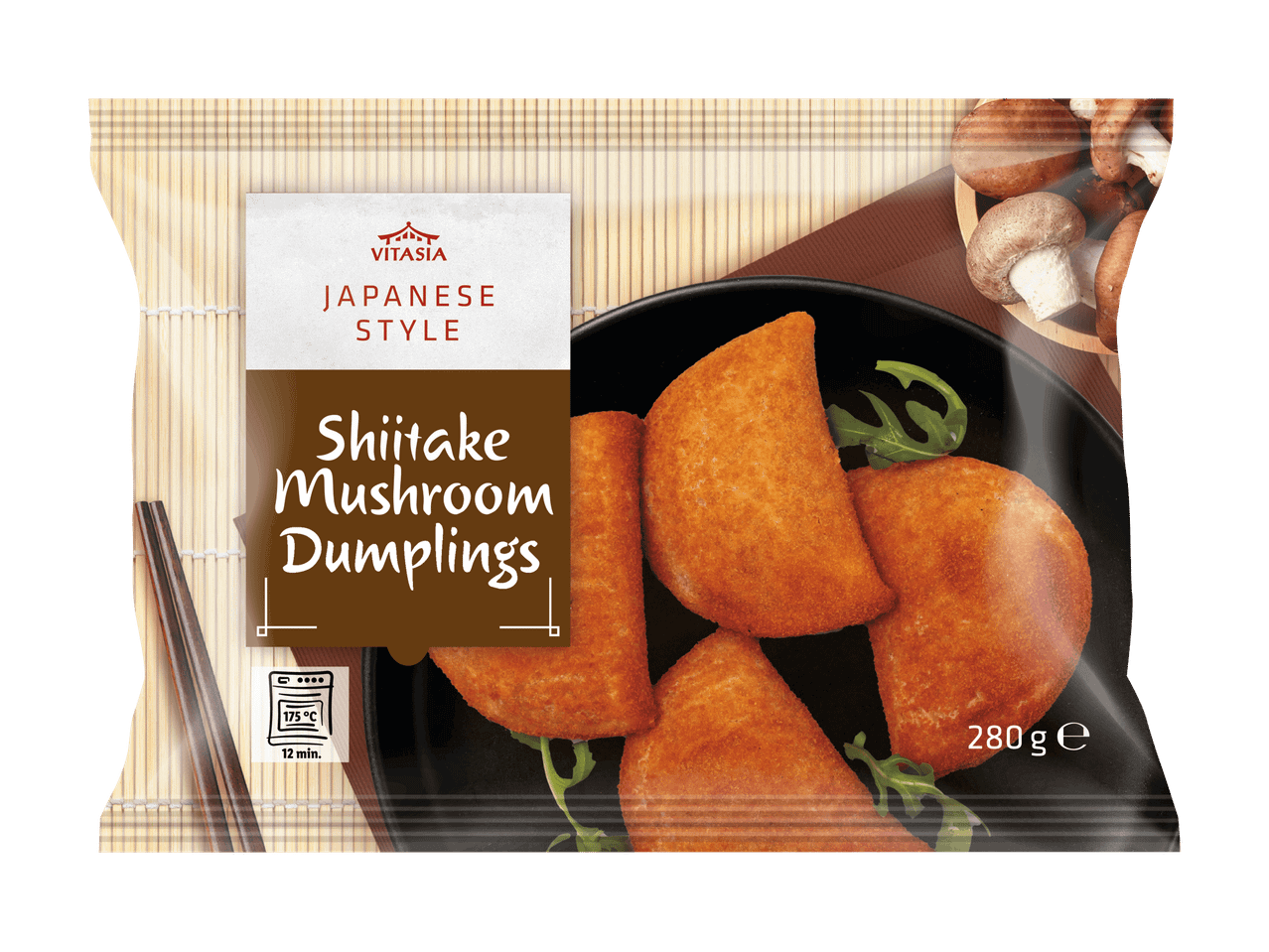Pakkaus japanilaistyylisiä siitakesienillä täytettyjä mykyjä, 280 g.