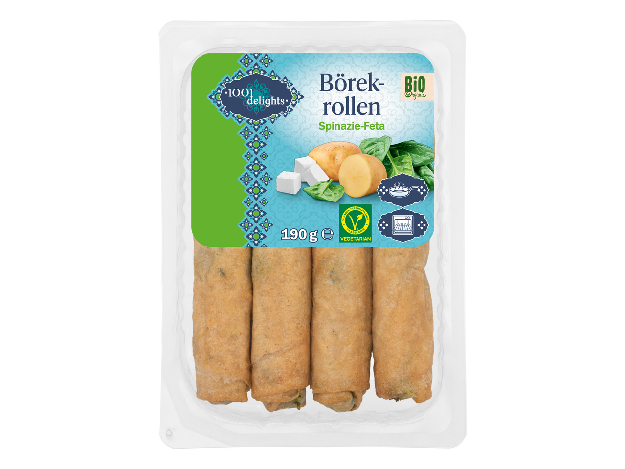 1001 delights Bio Börek rollen met spinazie en feta, 190g