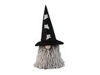 Halloween gnome decoration with a black witch hat decorated with ghosts