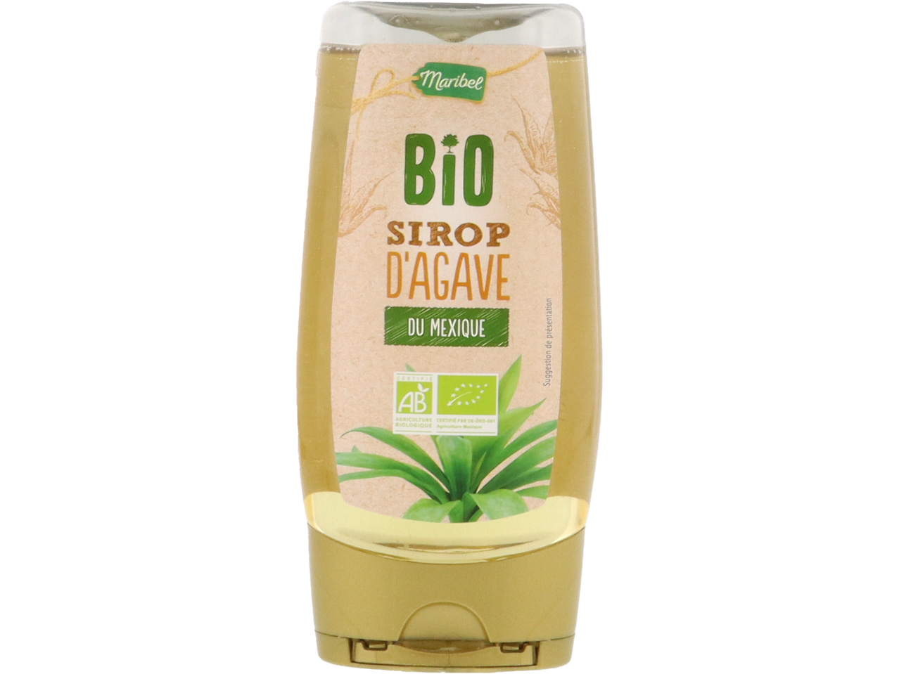 Sirop d'agave bio Maribel du Mexique en bouteille plastique.