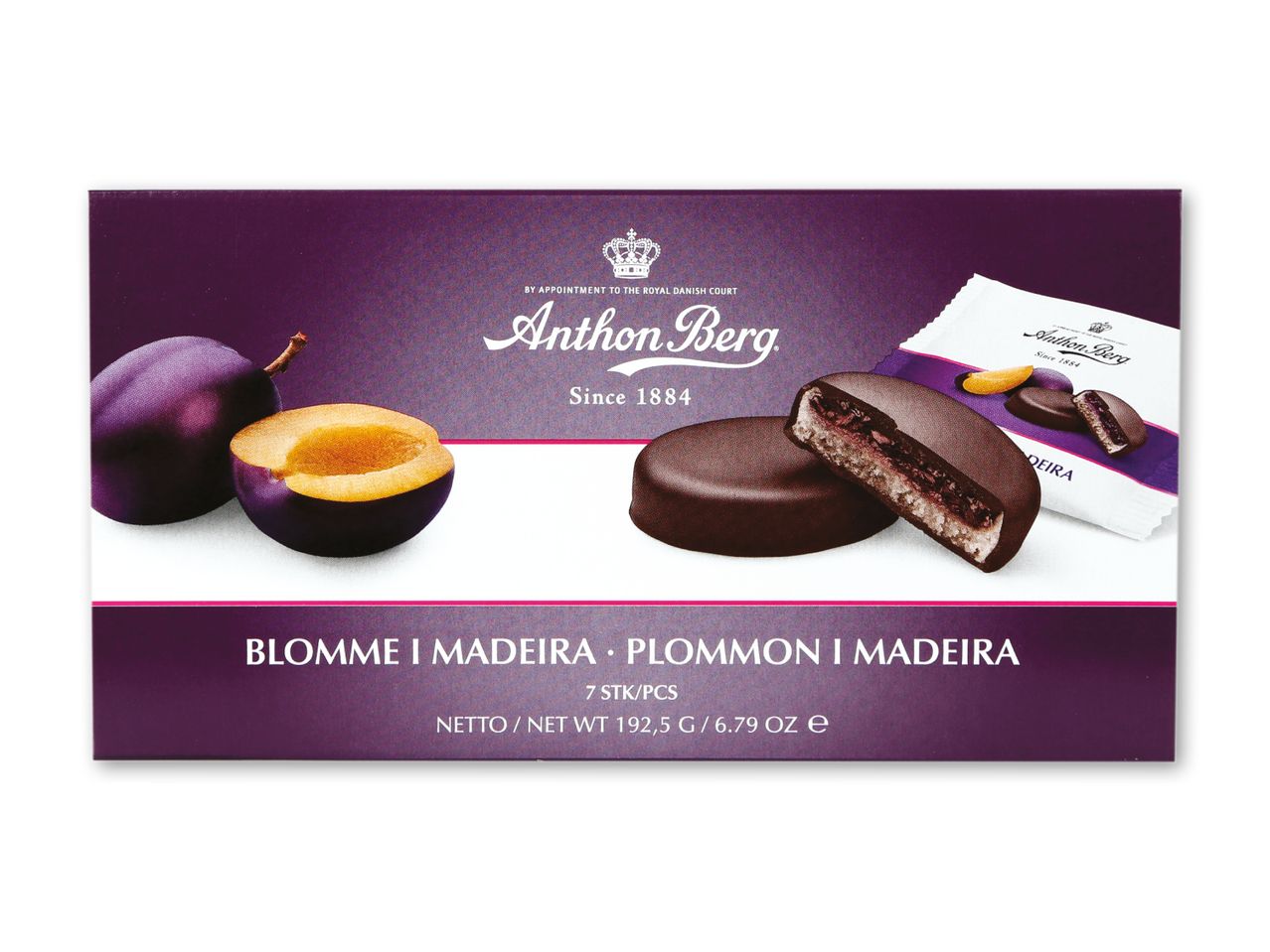 Mørk chokolade med blomme og Madeira-fyld, 7 stk., 192,5 g.