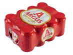 Pack de 6 latas de cerveja Argus Original, vermelhas, com rótulo branco e dourado.