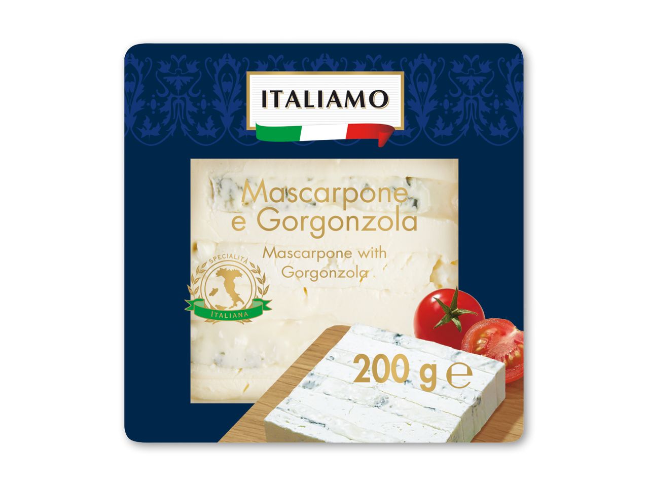Italiamo Mascarpone e Gorgonzola ost (200g) med tomater.