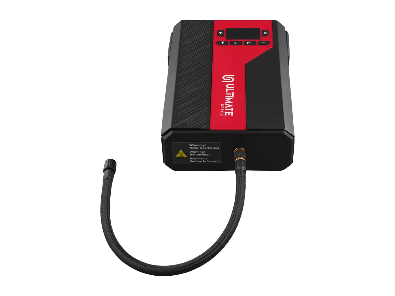 Portable air compressor with a digital display and flexible hose