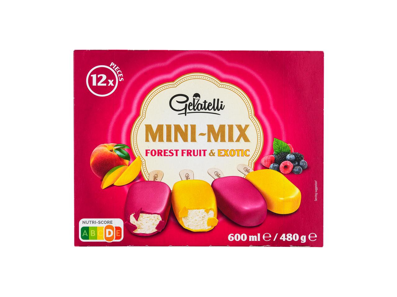 Gelatelli Mini-Mix gelado de fruta com baunilha, frutos do bosque e sabores exóticos.