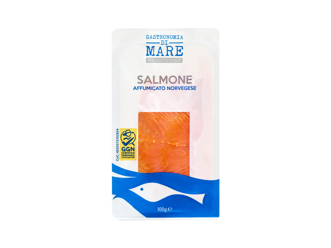 Confezione di salmone affumicato norvegese Gastronomia di Mare, 100g.