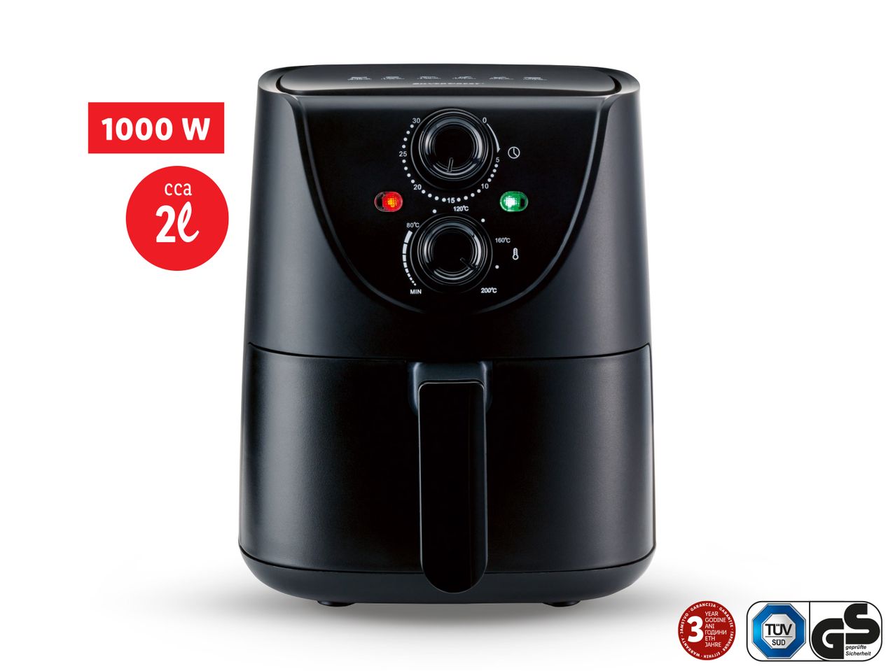 Crna friteza Silvercrest od 2 litre s 1000 W snage.