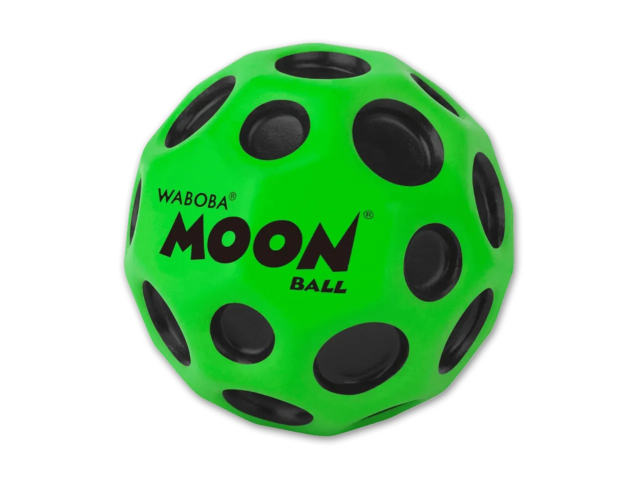 Grüner Waboba Moon Ball mit schwarzen Kratern