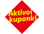 Punainen vinoneliö, jossa keltainen teksti 'Aktivoi kuponki'.