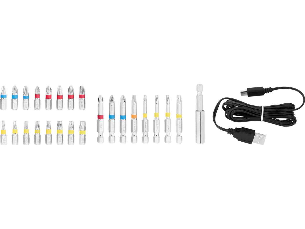 Set bitova za odvijač i USB kabl za punjenje.