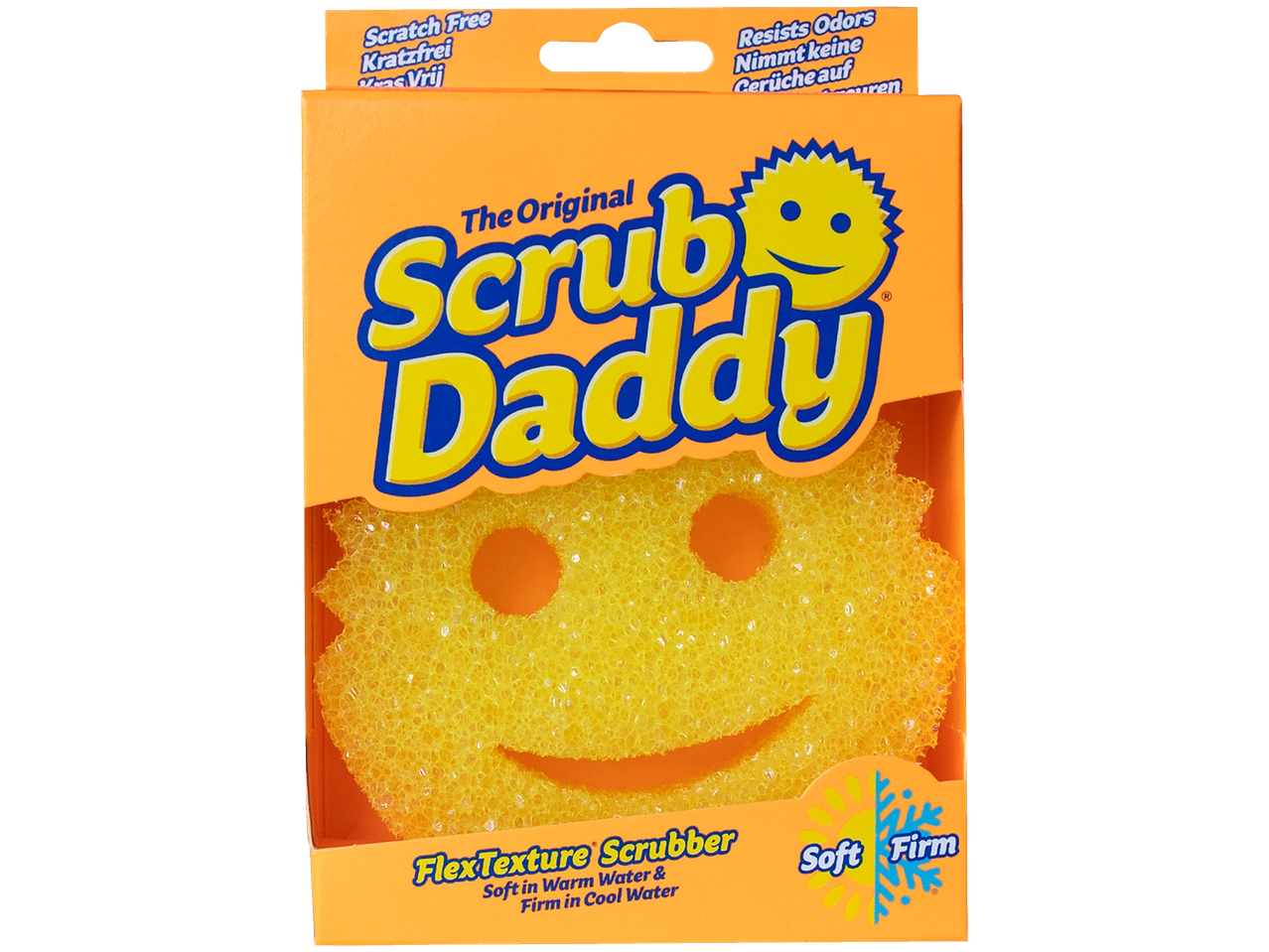 Originalus „Scrub Daddy“ kempinėlis: šypsantisi valymo priemonė.