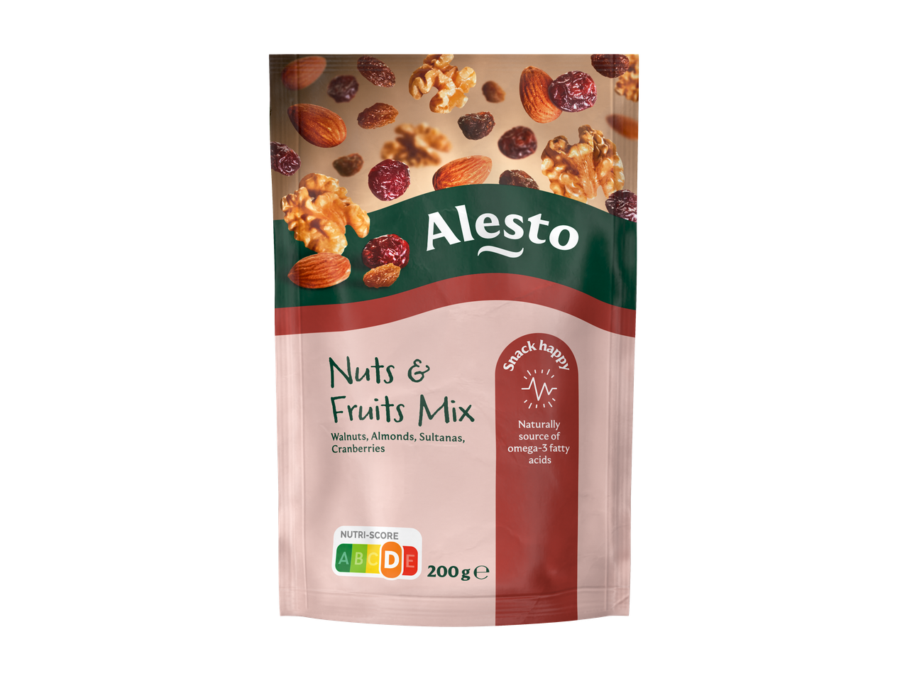 Alesto noten- en fruitmix met walnoten, amandelen, sultana's en veenbessen.