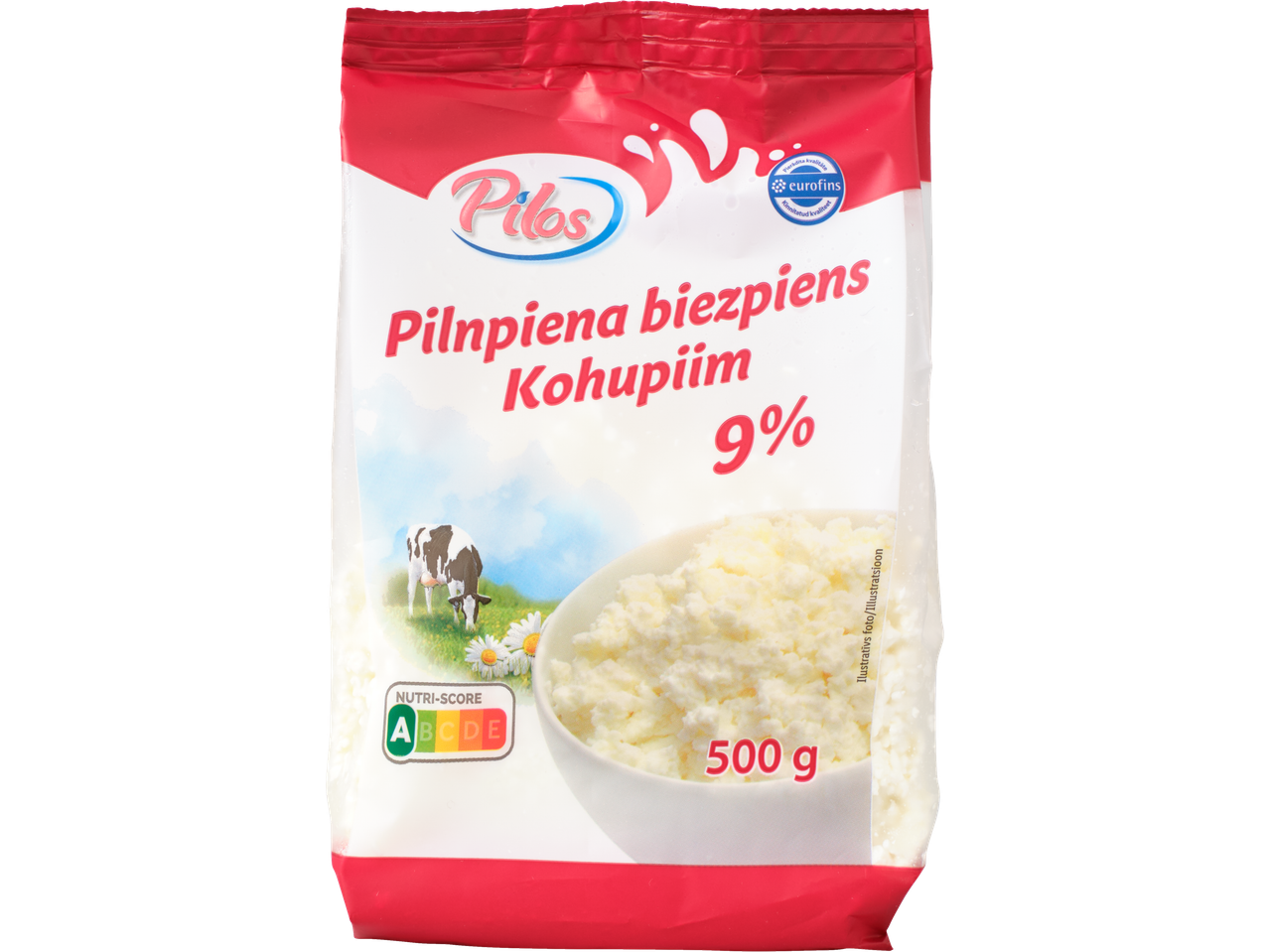 PILOS täispiima kodujuust (Pilnpiena biezpiens Kohupiim) 9% 500g pakendis.