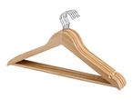 Set of wooden clothes hangers with metal hooks