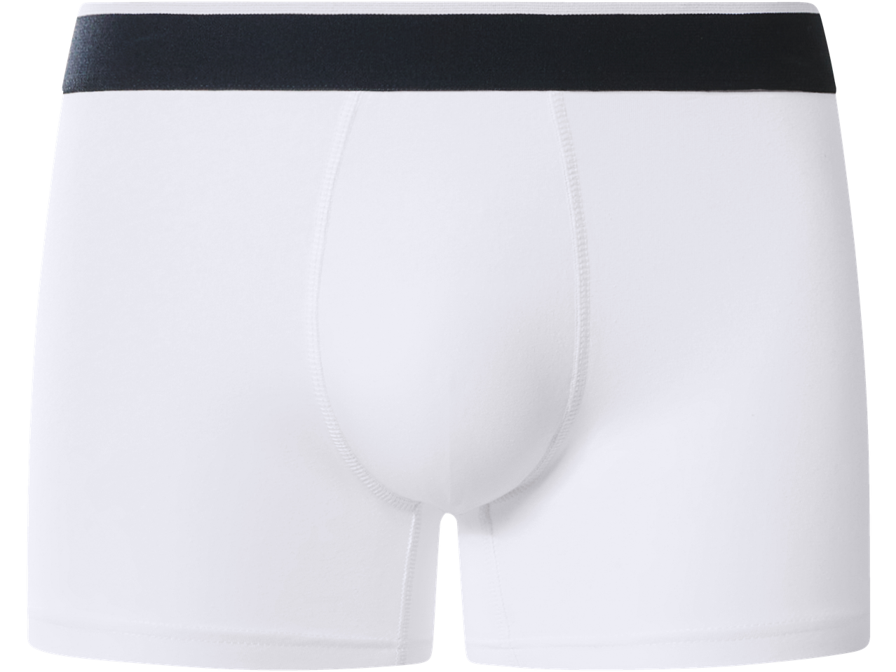 White men's boxer briefs with a black waistband.