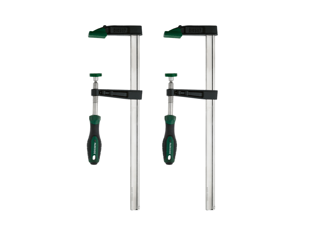 Two Parkside DIN5117 bar clamps are shown against a black background.