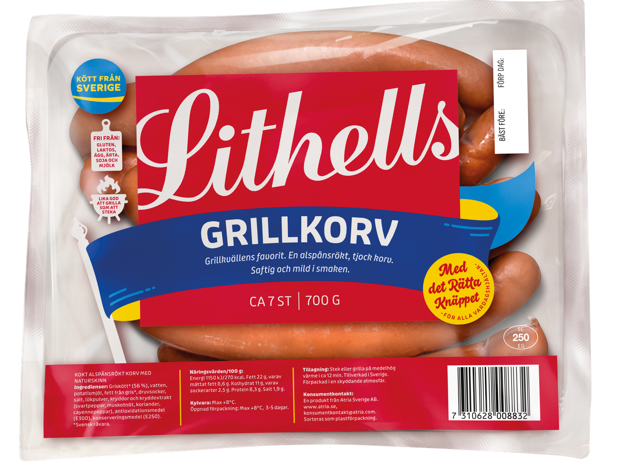 Lithells grillkorv, 700 g.