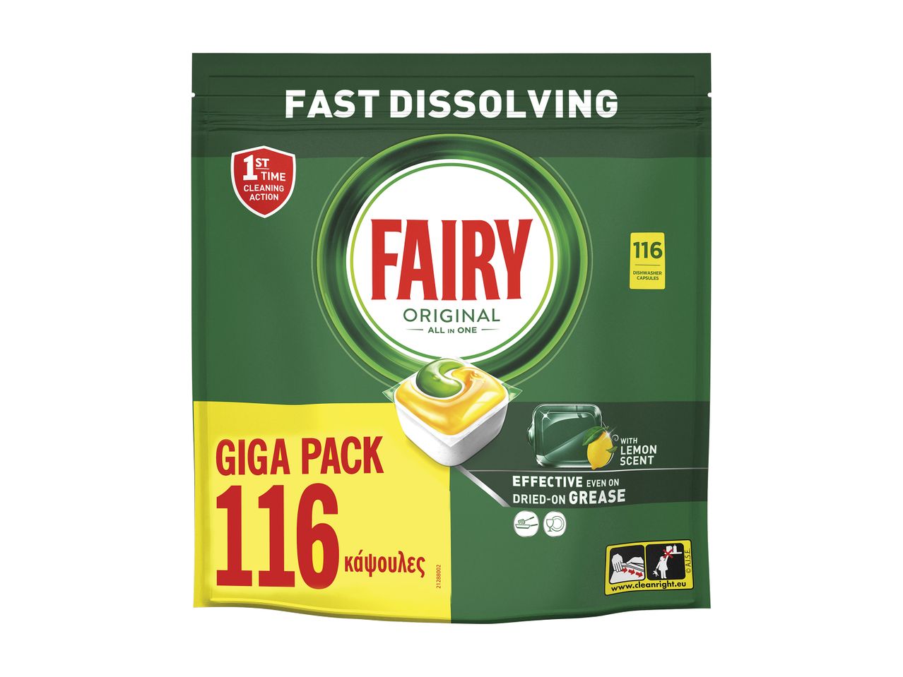 Fairy Original All in One κάψουλες πλυντηρίου πιάτων με άρωμα λεμόνι, 116 τεμάχια.