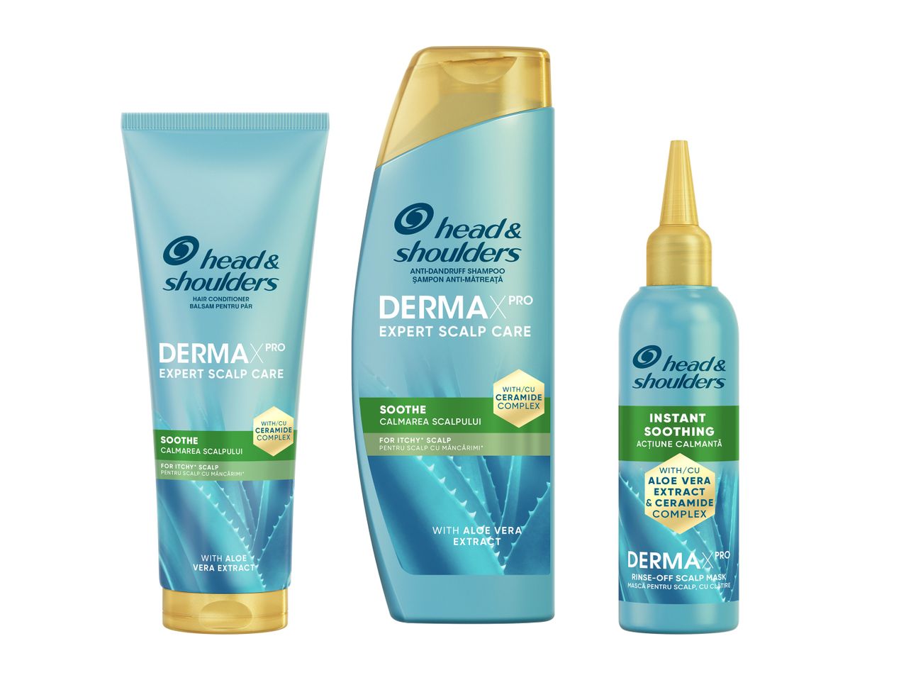 Șampon, balsam și ser Head & Shoulders pentru păr uscat și deteriorat.