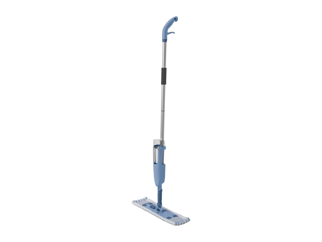 A spray mop with a long handle and rectangular cleaning head.