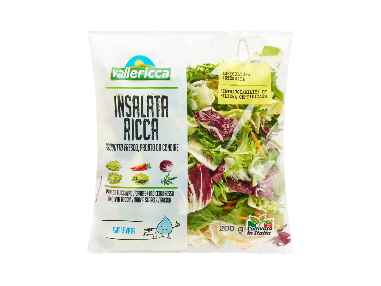 Vallericca Insalata Ricca: mix di insalate e carote, 200g.