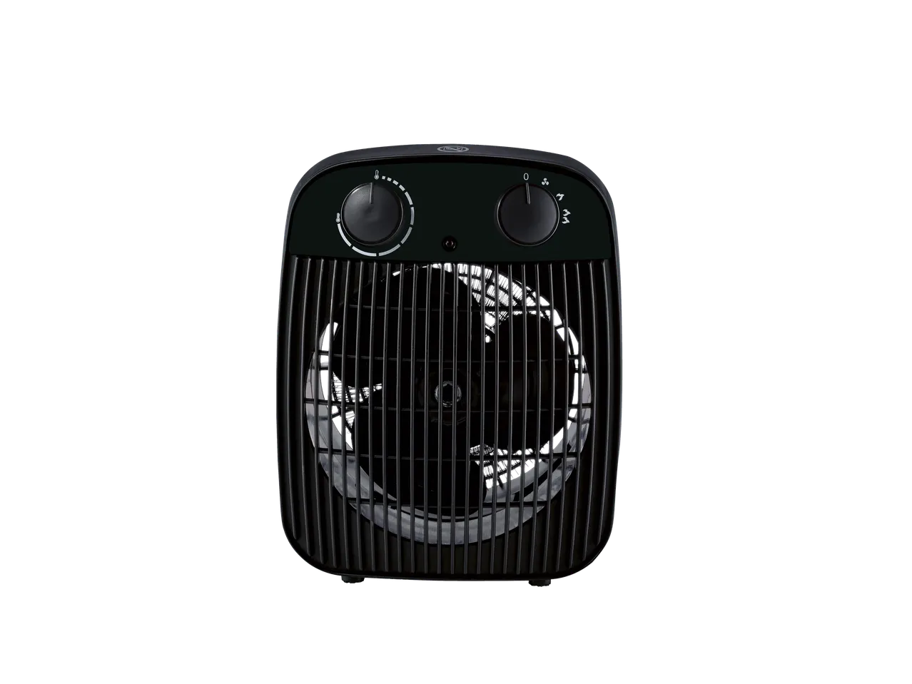 A black TRONIC® „Basic“ electric heater with two control knobs.