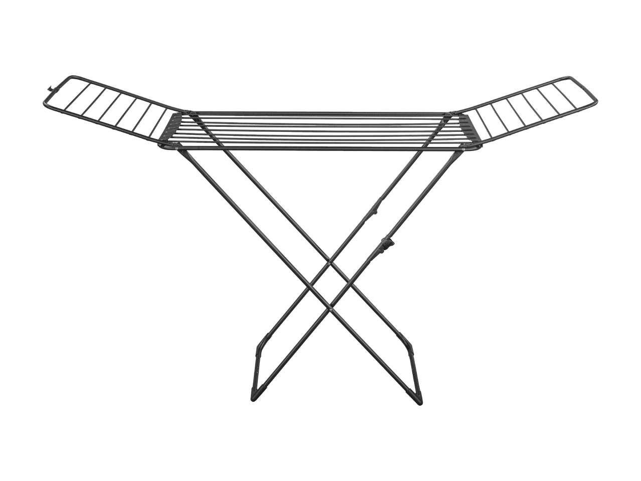 Séchoir à linge pliable noir avec des ailes extensibles.