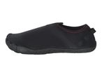 Black water shoe with red stitching and a pull tab on the heel.
