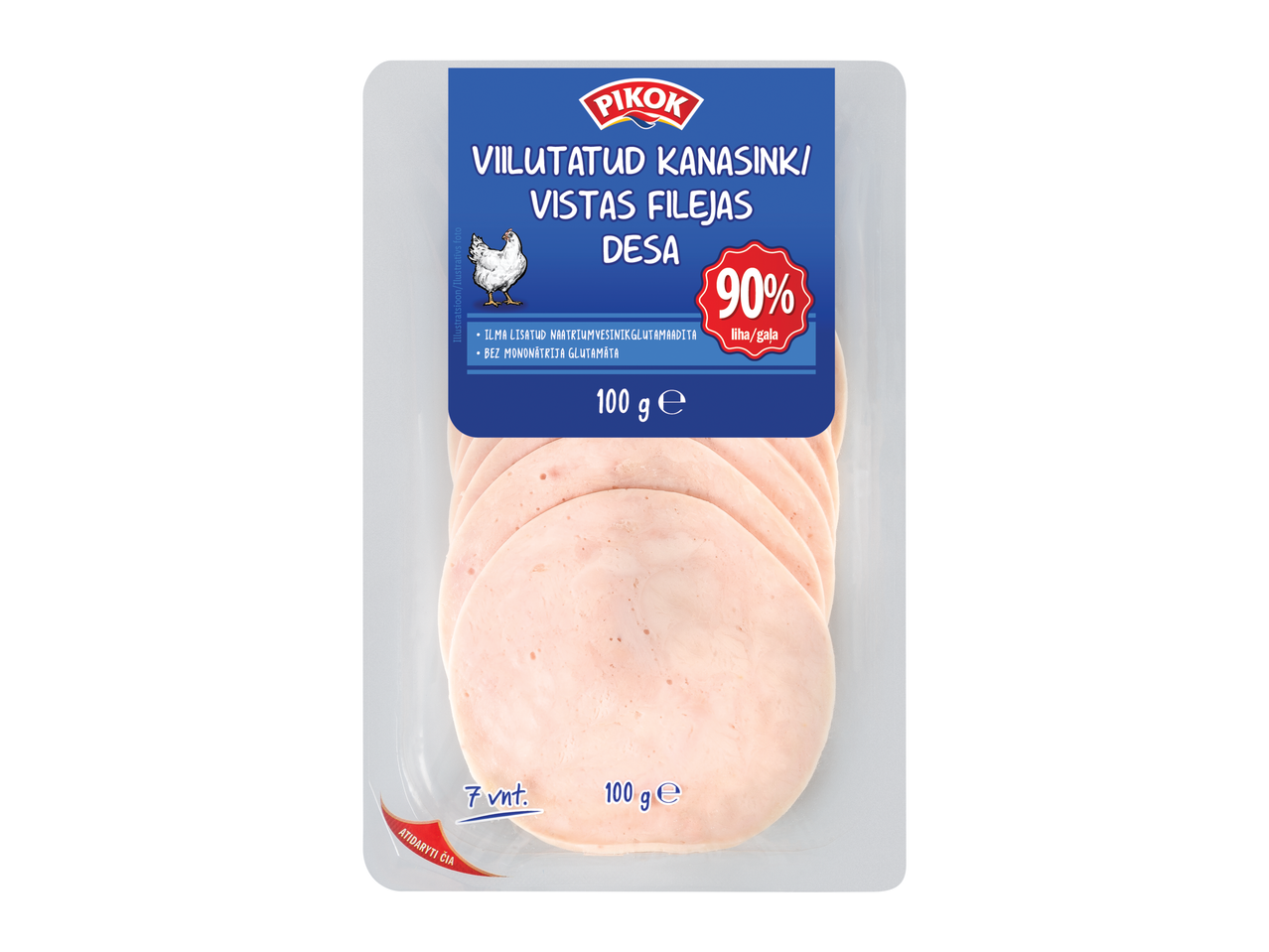 Iepakots Pikok vistas filejas šķēlēs.